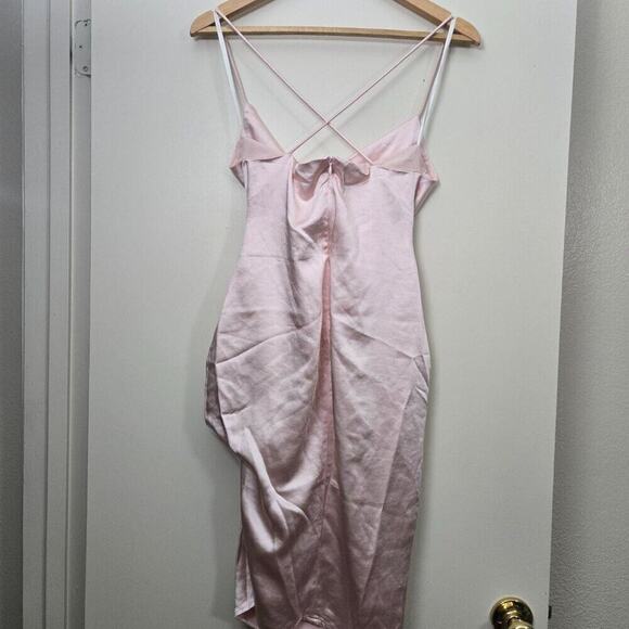 Revolve Superdown Billie Drape Midi Dress S Blush Pink Satin Slip Bodycon NWT - Picture 6 of 8